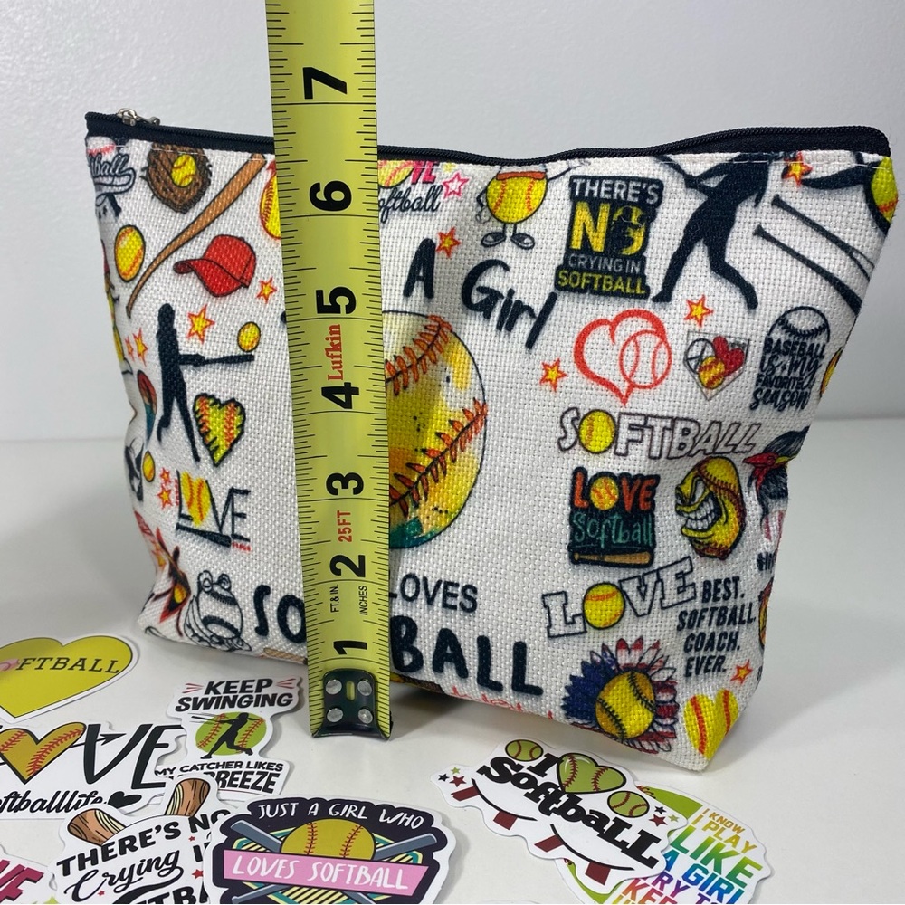 Girl Loves Softball Swag Lot 20oz Tumbler Cosmetic Pouch 40-Piece Sticker Set - Picture 6 of 10